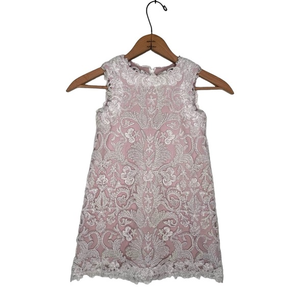 TADASHI SHOJI Girls Honeysuckle Flower Girl Dress Corded Lace Pink Bridal Size 6 - Picture 1 of 9